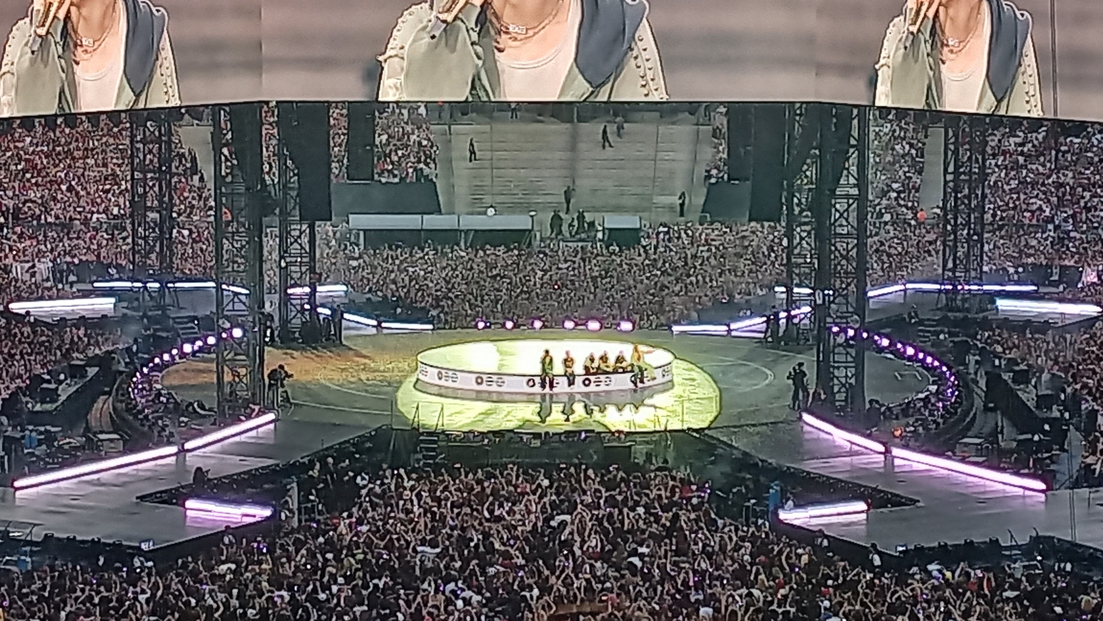 BTS on the circle stage at the Arirang tour finale in Paris in July 2026